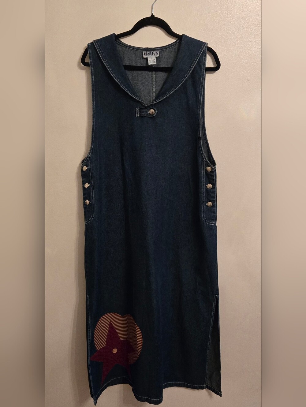 Vintage Haiks Cotton Denim Jumper Sailor Collar Heart Star Appliques Large